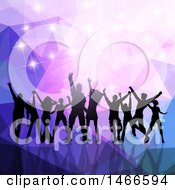 Poster, Art Print Of Group Of Silhouetted Dancers Over Purple Low Poly And Sparkles