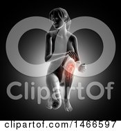 Clipart Of A 3d Anatomical Woman Kneeling With Red Highlighted Knee Joint On A Dark Background Royalty Free Illustration