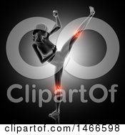 3d Anatomical Woman With Red Highlighted Knee Joints Kickboxing On A Dark Background