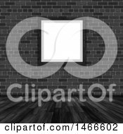 Clipart Of A 3d Blank Picture Frame On A Gray Brick Wall And Wood Floor Royalty Free Illustration