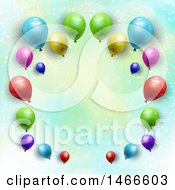 Poster, Art Print Of Border Of 3d Party Balloons Over Watercolor And Stars