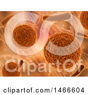 Poster, Art Print Of Background Of A 3d Orange Virus Cells Over Dna Strands