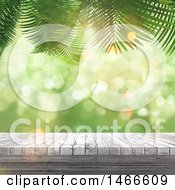 Poster, Art Print Of 3d Wood Surface Over Green With Palm Branches