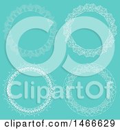 Clipart Of Round White Lace Border Frames On Blue Royalty Free Vector Illustration