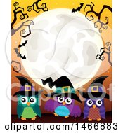 Clipart Of A Group Of Witch Owls Under A Full Moon Royalty Free Vector Illustration by visekart