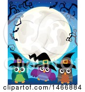 Group Of Witch Owls Under A Full Moon