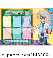 Poster, Art Print Of Male Scientist Or Professor Holding A Pointer Stick By A Timetable