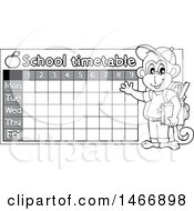 Poster, Art Print Of Grayscale Monkey Student By A School Time Table