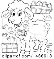 Clipart Of A Black And White Lamb Royalty Free Vector Illustration