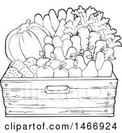 Clipart Of A Black And White Basket Of Produce Royalty Free Vector Illustration