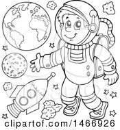 Clipart Of A Black And White Astronaut Royalty Free Vector Illustration by visekart