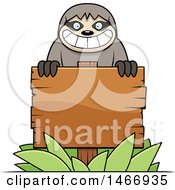 Happy Sloth Over A Blank Wood Sign