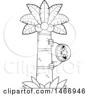 Clipart Of A Lineart Happy Sloth Peeking Around A Palm Tree Royalty Free Vector Illustration by Cory Thoman