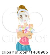 Clipart Of A Teenage Girl With A Face Mask On Holding Beauty Products Royalty Free Vector Illustration