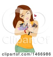 Clipart Of A Teenage Girl Hugging Makeup Royalty Free Vector Illustration by BNP Design Studio