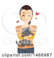 Clipart Of A Teenage Girl Hugging A Cat Royalty Free Vector Illustration