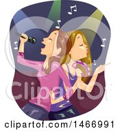 Poster, Art Print Of Teenage Girls Singing Karaoke Back To Back