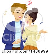 Clipart Of A Teen Couple Singing Royalty Free Vector Illustration