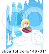 Poster, Art Print Of Boy Snow Tubing Down An Ice Cave