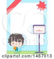 Poster, Art Print Of Boy Playing Basketball With A Border And Text Space