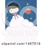 Poster, Art Print Of Happy Astronaut Boy Flying With A Jetpack And Cloud Text Space