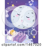 Poster, Art Print Of Full Moon Singing A Lullaby Over A Sleeping Boy