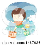 Clipart Of A Brunette Boy On Alphabet Blocks Royalty Free Vector Illustration