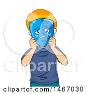 Poster, Art Print Of Red Haired Boy Holding A Sad Mask Over His Face
