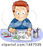 Clipart Of A Boy Coloring A Dinosaur Royalty Free Vector Illustration
