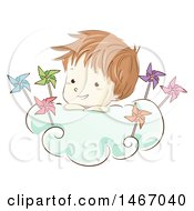 Sketched Boy In A Cloud With Pinwheels
