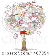 Poster, Art Print Of Sketched Girl Carrying A Giant Cluster Of Books