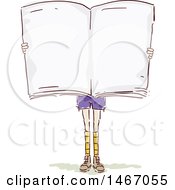 Clipart Of A Sketched Girl Hidden Behind A Giant Open Book Royalty Free Vector Illustration