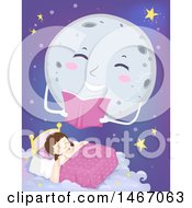 Poster, Art Print Of Full Moon Reading A Story Over A Sleeping Girl