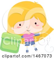 Blond Girl With A Giant Dental Floss Container