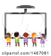 Poster, Art Print Of Rear View Of Children Writing On An Interactive Board
