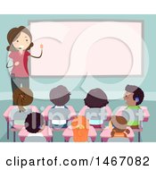 Poster, Art Print Of Female Teacher Wearing A Headset In A Class Room