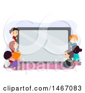 Poster, Art Print Of Group Of Children Around A Giant Tablet Computer