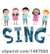 Poster, Art Print Of Group Of Children Over The Word Sing