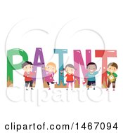 Clipart Of A Group Of Children Decorating The Word Paint Royalty Free Vector Illustration