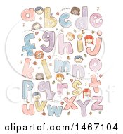 Poster, Art Print Of Sketched Design Of Alphabet Letters And Faces Of Children