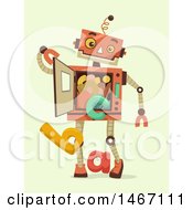 Clipart Of A Robot With Alphabet Letters Falling From His Torso Royalty Free Vector Illustration