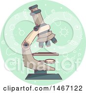 Clipart Of A Sketched Microscope With Organisms Royalty Free Vector Illustration