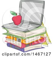 Poster, Art Print Of Sketched Apple On A Laptop Computer Over A Stack Of Books