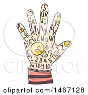 Poster, Art Print Of Sketched Hand With Letters Numbers And A Light Bulb