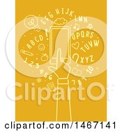 Clipart Of A Hand Using A Mobile App Surrounded By Numbers And Letters Royalty Free Vector Illustration