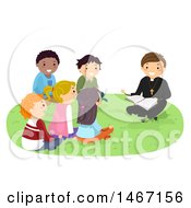 Poster, Art Print Of Group Of Teenagers Gathered Around A Priste At Bible Study