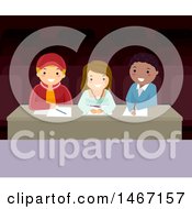 Clipart Of A Panel Of Judges Sitting At A Desk In A Theater Royalty Free Vector Illustration