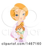 Poster, Art Print Of Woman Wearing A Spa Robe And Carrying Her Dog