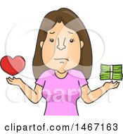 Cartoon Woman Balancing Love And Money