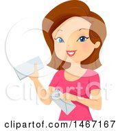 Clipart Of A Woman Holding Snail Mail Envelopes Royalty Free Vector Illustration by BNP Design Studio